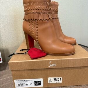 Christian Louboutin Leather Fringe Trim Accent Boots